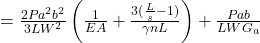 = \frac{2Pa^2b^2}{3LW^2}\left(\frac{1}{EA} + \frac{3(\frac{L}{s} - 1)}{{\gamma}nL}\right)+\frac{Pab}{LWG_a}